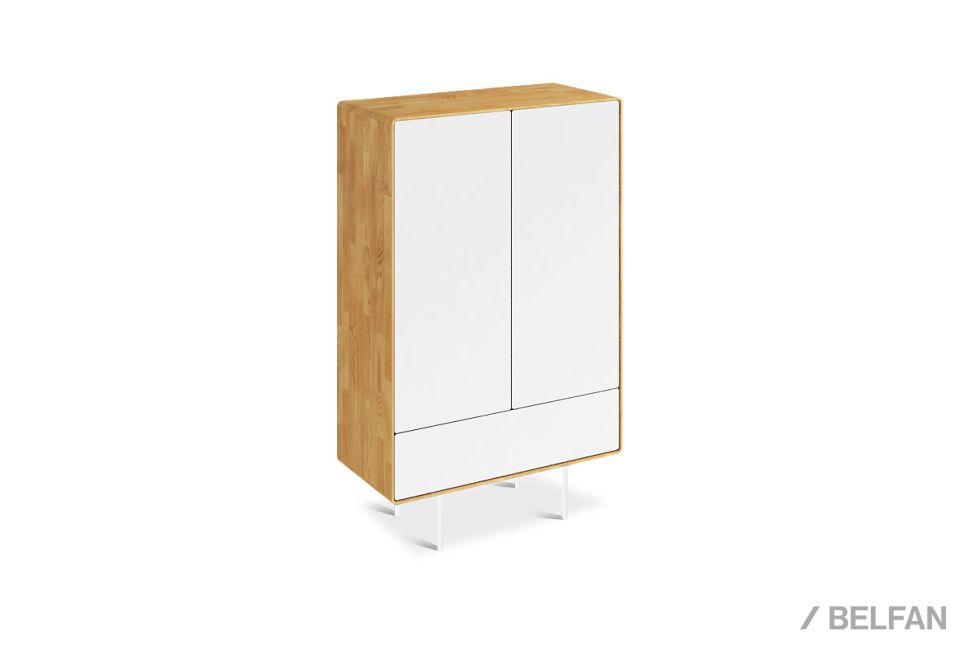 Тумба высокая "Норман" 2 массив дуба, МДФ, металл 1