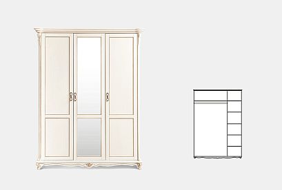 Шкаф 3-х дв. "Алези"; 1 зеркало; *П 1.350.1.11; слоновая кость с золочением