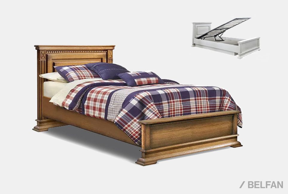 Кровать "Верди Люкс" (низкое изножье) с подъемным механизмом массив и шпон дуба 1
