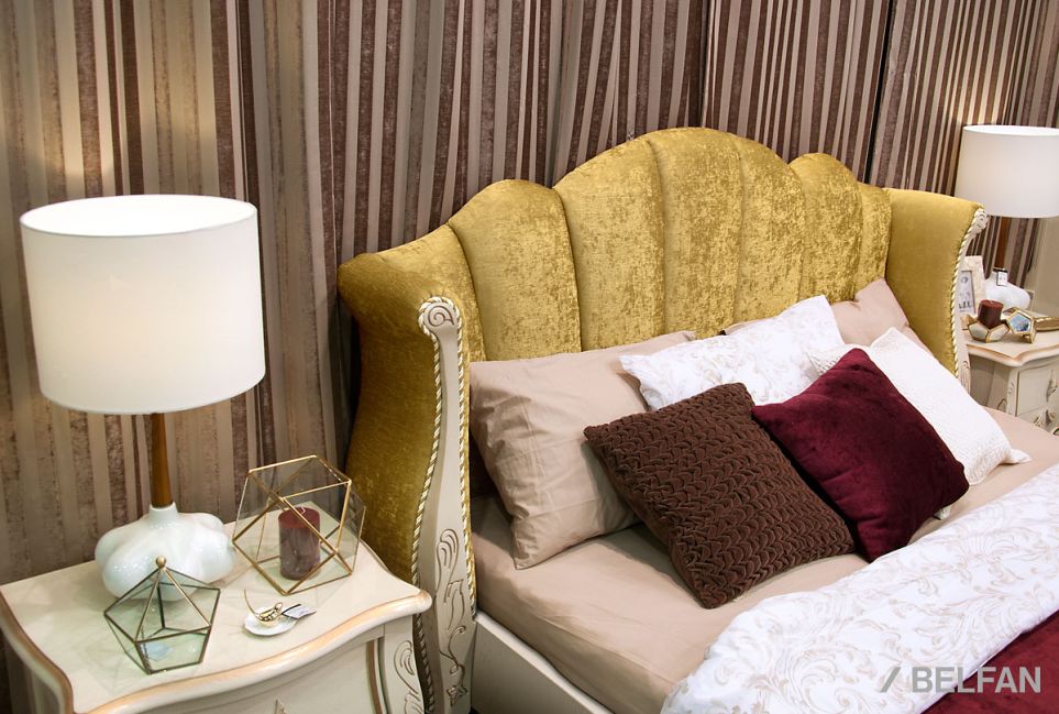 Кровать с мягким изголовьем (осн. дер) "Трио" массив и шпон дуба 2