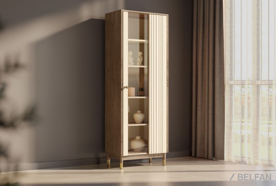 Витрина 1-но дверная "Меридиан" (правая) массив дуба, МДФ 1