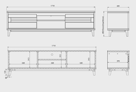 Тумба под ТВ "Уоллстрит" 170 (с нишей) массив дуба, МДФ 4