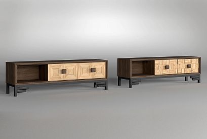 Тумба под ТВ "Cube Design" 3; фасад "шашки"; *КМ-009.123 ТВ; ящик справа; графит, бейц-масло