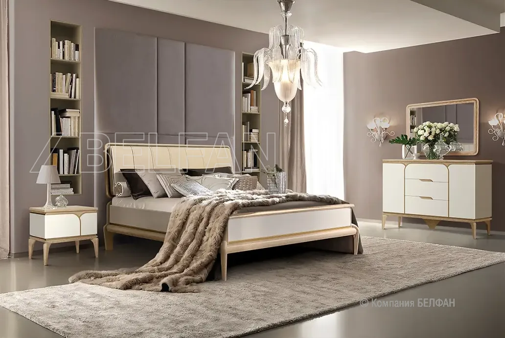 Спальня «Алекса» #1 айвори+жемчужный дуб, золотая патина