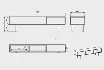 Тумба под ТВ низкая "Норман" 3 с нишей (правая)