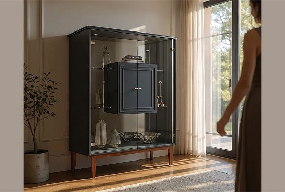 Тумба высокая "Сакраменто" (стекло) массив и шпон дуба, МДФ 11