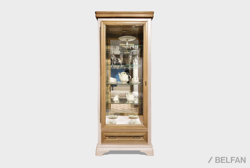 Шкаф с витриной 1-но дв. "Оливия" (левый) массив и шпон ольхи 1