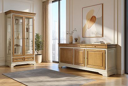 Шкаф с витриной 2-х дверный "Оливия"; *ММ-348-06; пудра