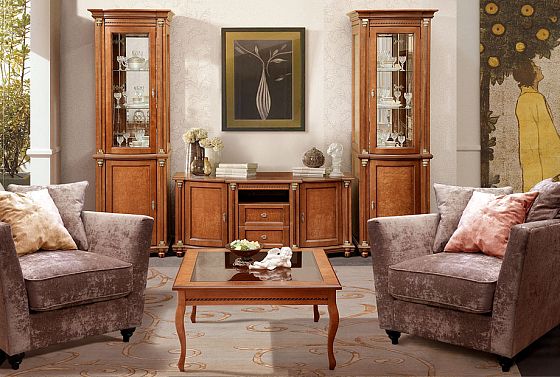 Шкаф с витриной "Валенсия 1з" массив и шпон берёзы 3