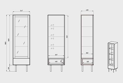 Витрина 1-но дверная "Норман" (левая)