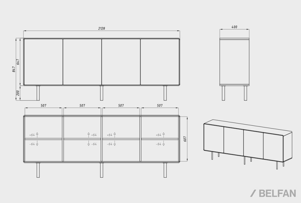 Тумба "Норман" 4 массив дуба, МДФ, металл 4