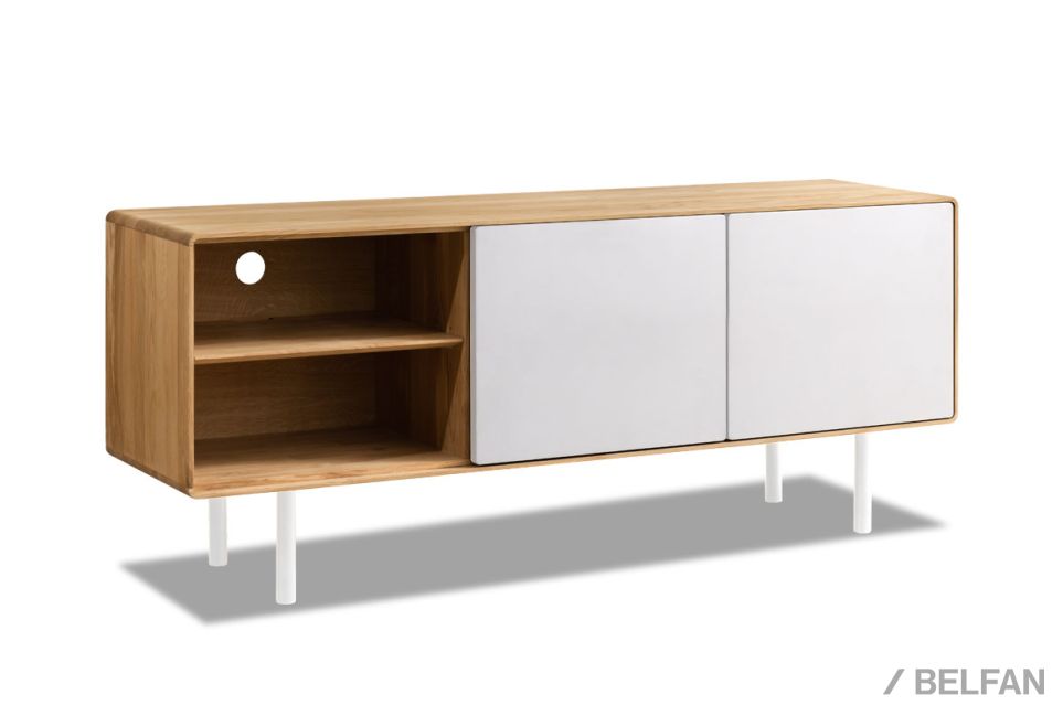 Тумба под ТВ высокая "Norman" 3 с нишей (левая) массив дуба, МДФ, металл 2