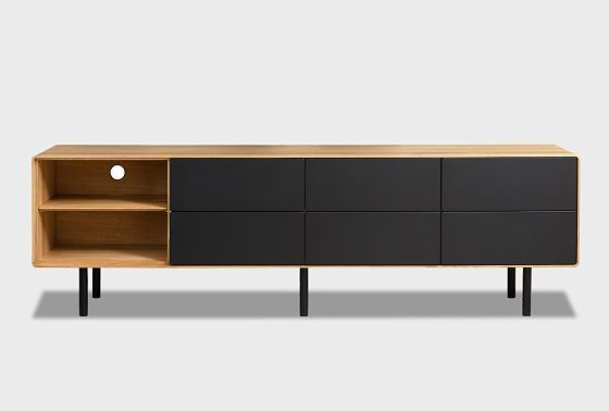 Тумба под ТВ высокая "Норман" 4 с нишей (левая) массив дуба, МДФ, металл 7