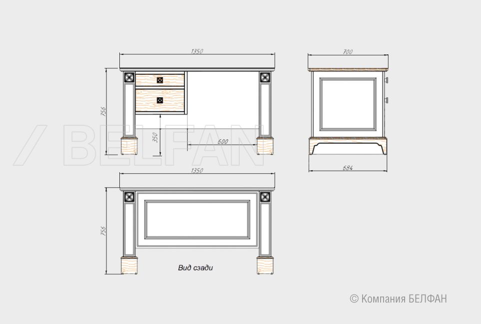 Стол письменный "Brianson" (1 тумба слева) массив и шпон дуба, МДФ 5