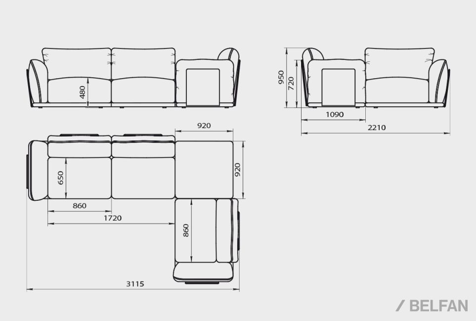 "Ferre" диван 3-х местный с пуфом 2