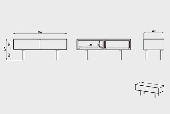 Тумба под ТВ низкая "Норман" 2 массив дуба, МДФ, металл 5