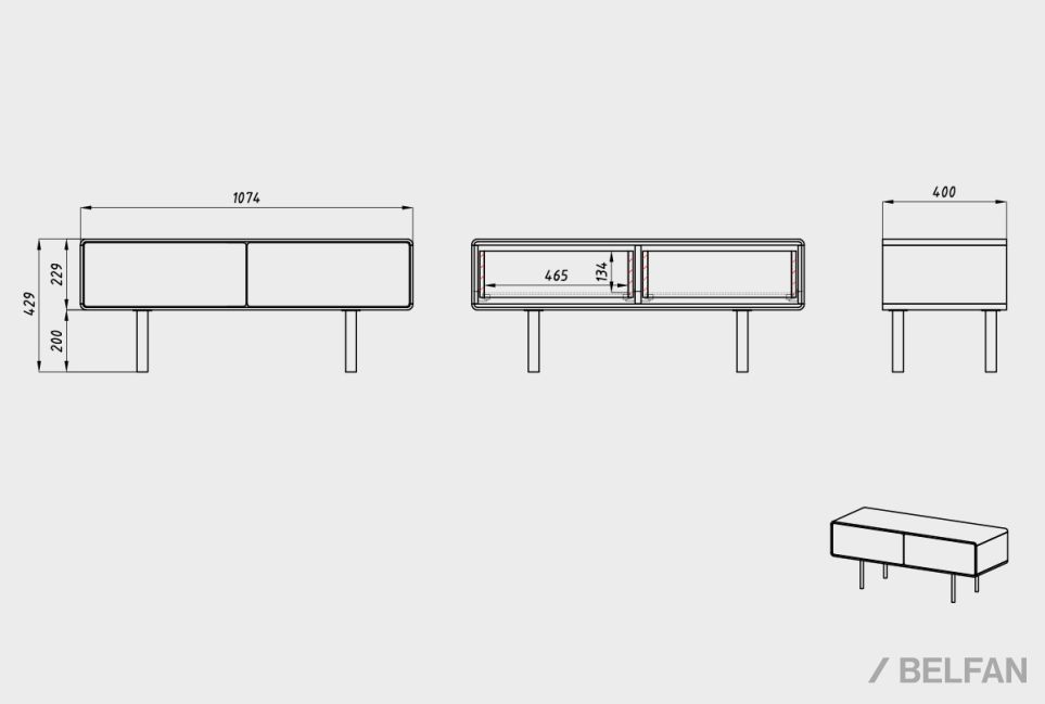 Тумба под ТВ низкая "Норман" 2 массив дуба, МДФ, металл 2
