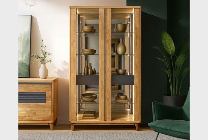 Витрина 2-х дверная "Wallstreet"; *А-012.211; к-бейц-масло, ф-бейц-масло, вст-антрацит