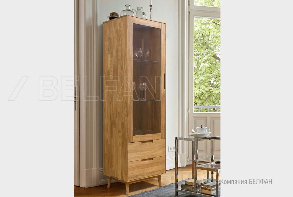 Шкаф с витриной 1-но дверный "Ирвинг" (левый) массив дуба 9