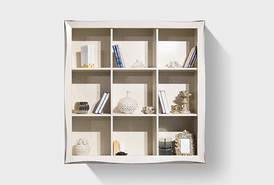 Шкаф навесной открытый "Трио"; белая эмаль с золотой патиной