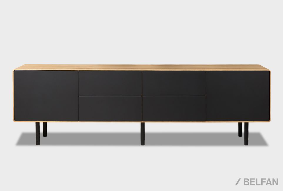 Тумба под ТВ высокая "Норман" 4 (с ящиками) массив дуба, МДФ, металл 1