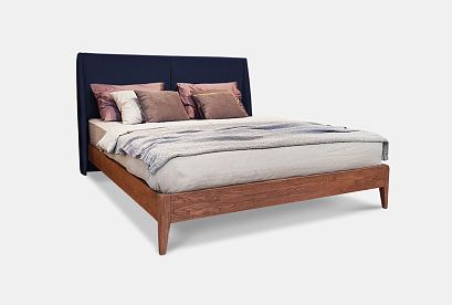 Кровать "Сакраменто" (мягкое изголовье); без основания, без матраса; *А-016.160М; (1600x2000); орех; Tiffany 37 Deep Blue