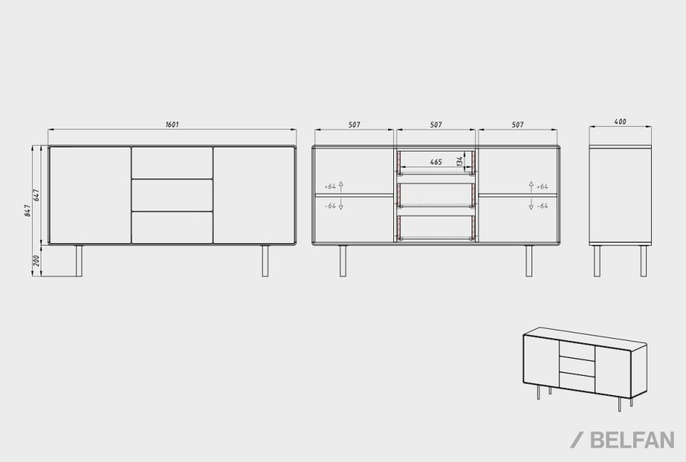 Тумба "Норман" 3 (с ящиками) массив дуба, МДФ, металл 2