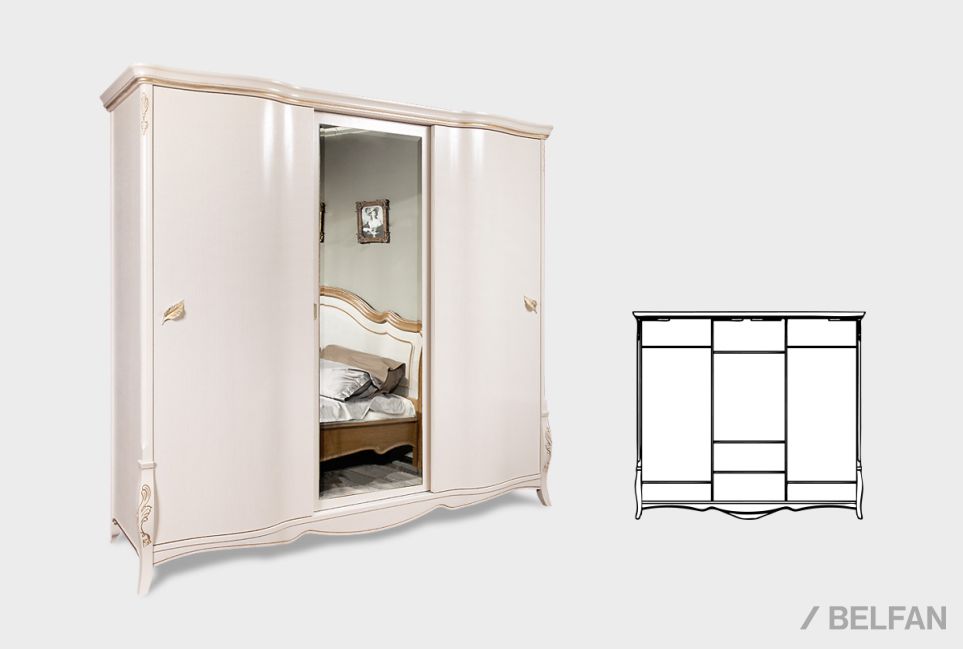 Шкаф-купе для одежды 3-х дв. "Трио" (с зеркалом) массив и шпон дуба 6