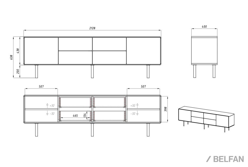 Тумба под ТВ высокая "Norman" 4 (с ящиками) массив дуба, МДФ, металл 4