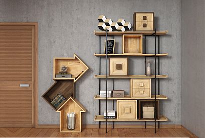 Модуль для стеллажей открытых 1-но дв. "Cube Design"; фасад "косынка"; *КМ-009.201; графит, бейц-масло