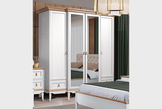 Шкаф для одежды 4-х дв. "Стюарт" (с зеркалом) массив и шпон дуба 6