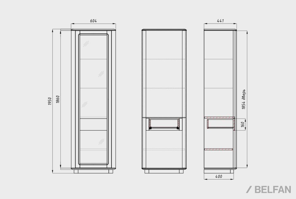 Шкаф с витриной 1-но дв. "Origin" (правый) массив дуба 2