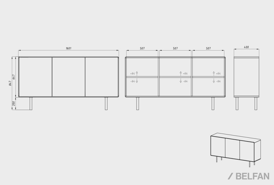 Тумба "Norman" 3 массив дуба, МДФ, металл 3