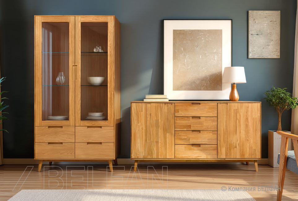 Шкаф с витриной 2-х дверный "Ирвинг" массив дуба 6