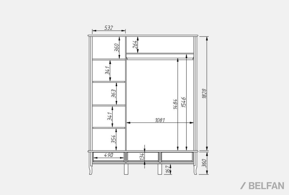 Шкаф для одежды "Katrin" фигурный 3-х дв. с зеркалом массив и шпон дуба 2