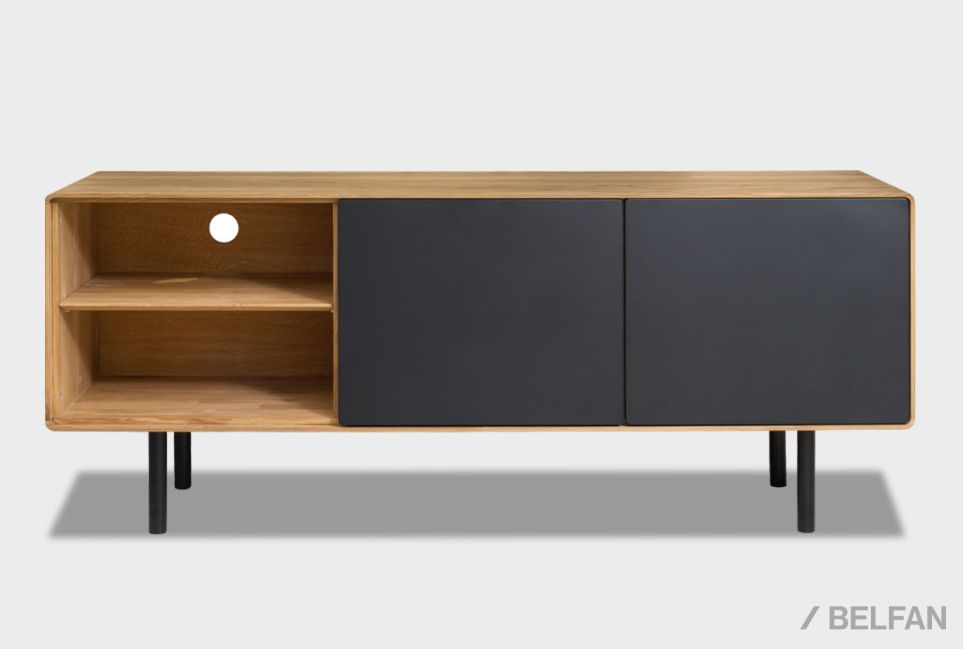 Тумба под ТВ высокая "Норман" 3 с нишей (левая) массив дуба, МДФ, металл 1