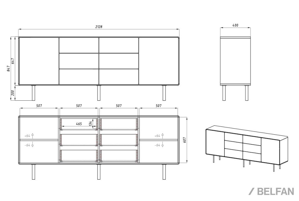 Тумба "Norman" 4 (с ящиками) массив дуба, МДФ, металл 4