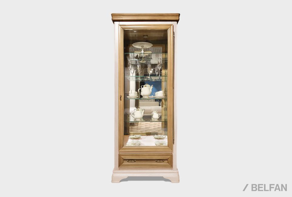 Шкаф с витриной 1-но дв. "Оливия" (правый) массив и шпон ольхи 1