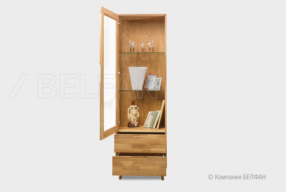 Шкаф с витриной 1-но дверный "Ирвинг" (левый) массив дуба 12