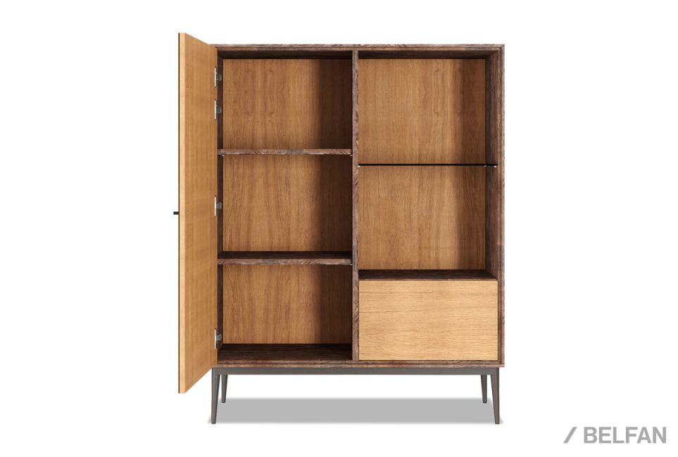 Тумба высокая "Монреаль" (стекло) массив и шпон дуба, МДФ, металл 3