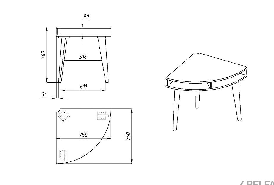 Стол-консоль "Ирвинг" (угловой) массив дуба 4