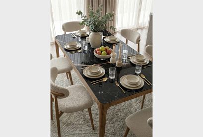 Стол обеденный "Бергамо"; стекло мрамор; 1614x864; американский орех