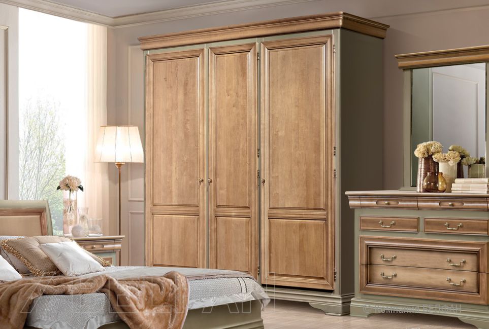 Шкаф для одежды "Оливия" 3-х дверный массив и шпон ольхи 1