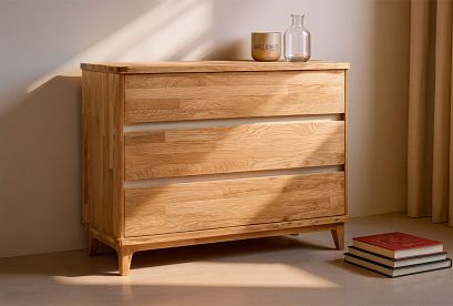 Комод "Wallstreet" 3; 3 ящика; *А-012.06; к-бейц-масло, ф-бейц-масло, вст-белый