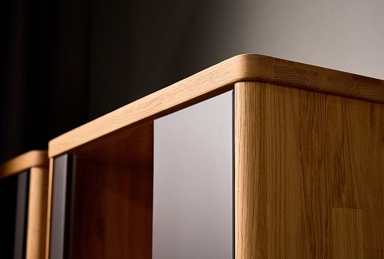 Шкаф с витриной 1-но дверный "Уоллстрит" (правый) массив дуба, МДФ 8