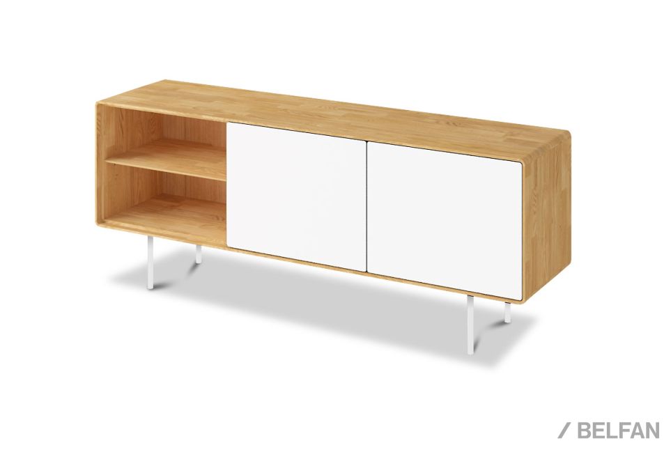 Тумба под ТВ высокая "Norman" 3 с нишей (левая) массив дуба, МДФ, металл 1