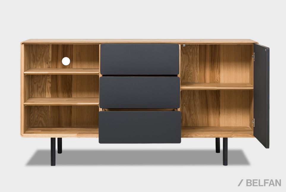 Тумба "Норман" 3 с нишей (левая) массив дуба, МДФ, металл 7