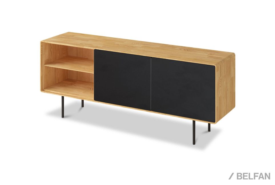 Тумба под ТВ высокая "Norman" 3 с нишей (левая) массив дуба, МДФ, металл 1