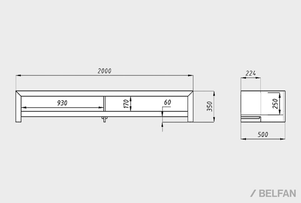 Тумба под ТВ "Art Collection" 200 (с нишами) массив дуба 2
