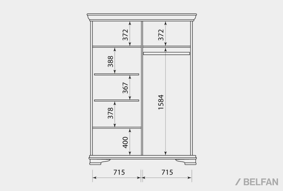 Шкаф для одежды "Оливия" 2-х дверный массив и шпон ольхи 5